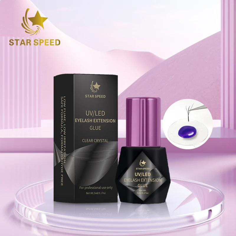 Fast dry 7-9 weeks 5ml purple UV LED eyelash extension glue private label UV lash glue LED eyelash adhesive