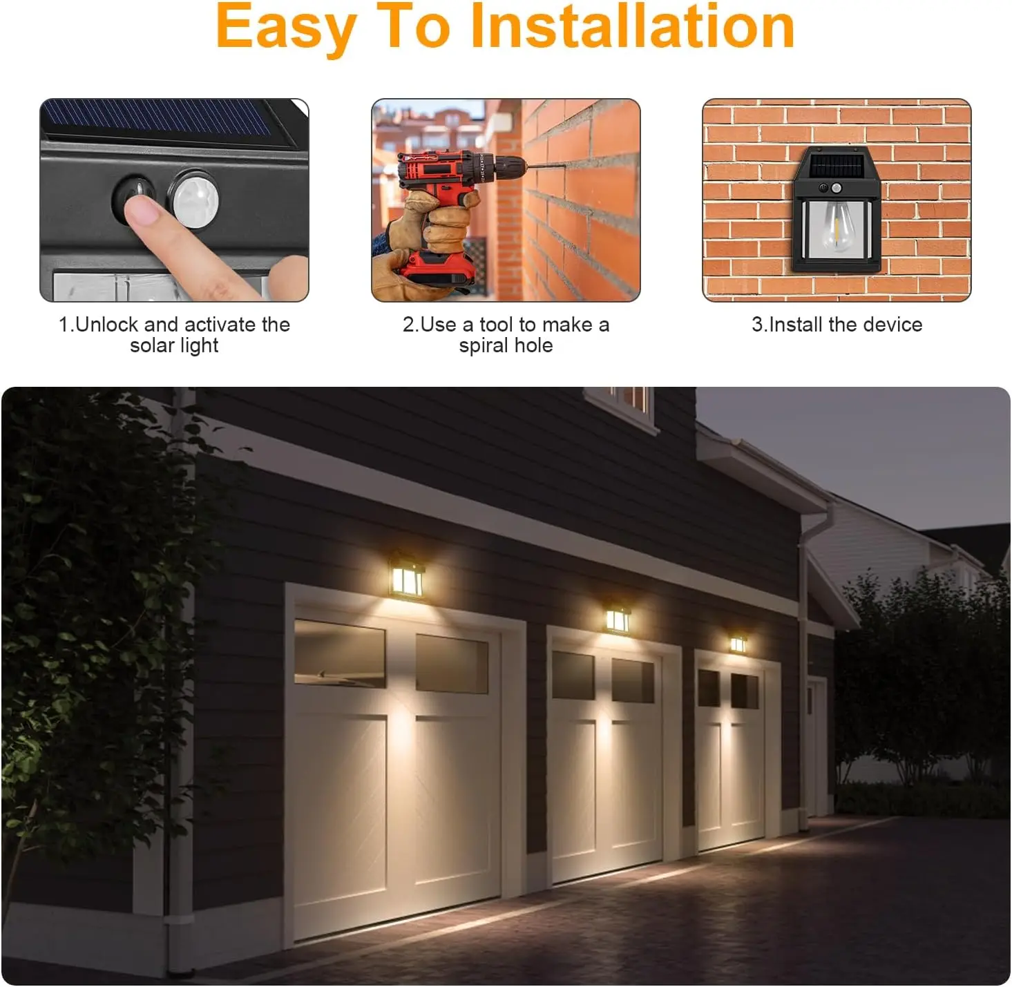 Solar Lights Outdoor Dusk to Dawn Solar Wall Sconce Motion 3 Lighting Modes Waterproof Solar Security Wall Lantern Light