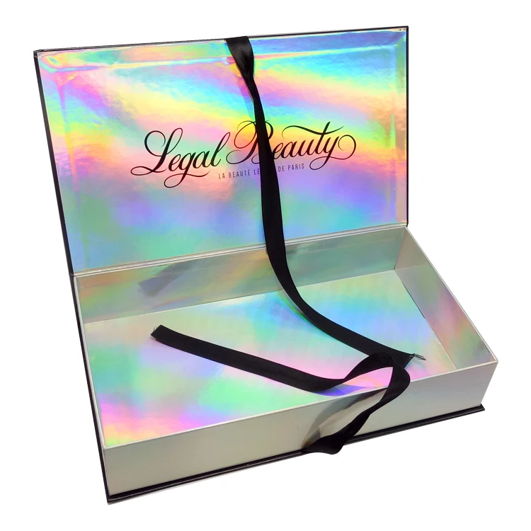 Custom Luxury glitter Laser cardboard packaging display box holographic white Folding magnetic closure christmas gift box