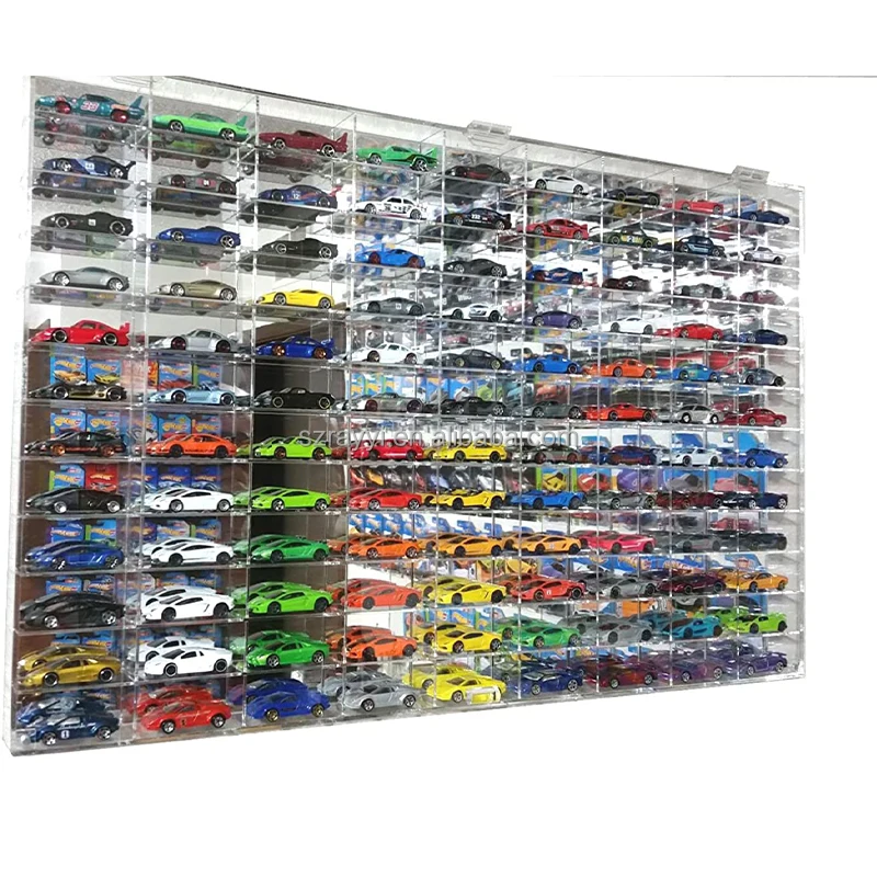 RAY YI custom hard clear acrylic stackable car display rack cabinets wall 1:64 acrylic hot wheels display case