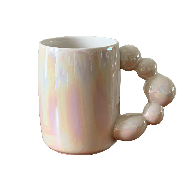 Ins sugar gourd rotating handle pearl Mug rotating ball colorful coffee cup latte cup ceramic water cup