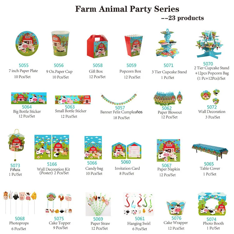 New Farm Animal Theme Kids Birthday Party Pinata Party Supplies Decoration Eco-friendly Disposable Tableware