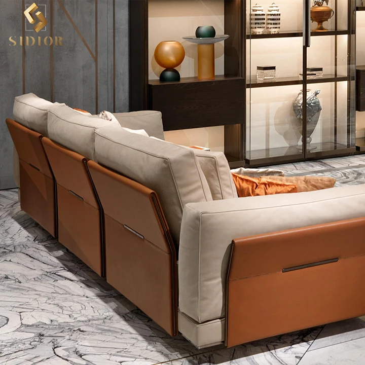 L shape sofa big villa living room furniture large  leather section sofa customized size luxury sofa set