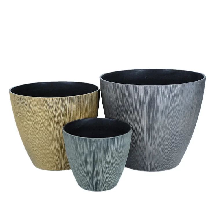Rustic wood finish large plastic garden pots and containers for plants flower