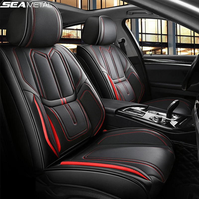Роскошные Чехлы SEAMETAL из кожи наппа для автомобильных сидений полный комплект спортивный Чехол подушки Универсальный подходит автомобиля