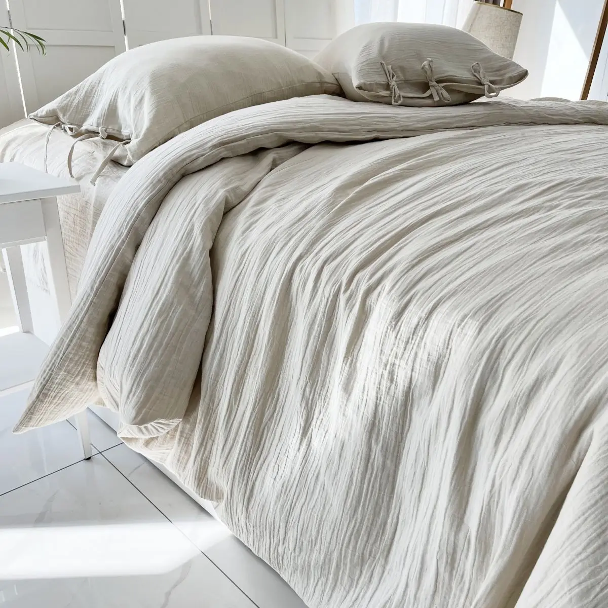 100% Washed Muslin Cotton  Bedding Set with Linen-Like Handle Oeko-Tex Certified and Suitable for Allergy Sufferers