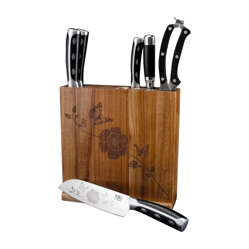 7 pcs Kitchen Knife Set with Wooden Block Sharpener Scissor Cleaver Chopper Santoku  Chef Knife