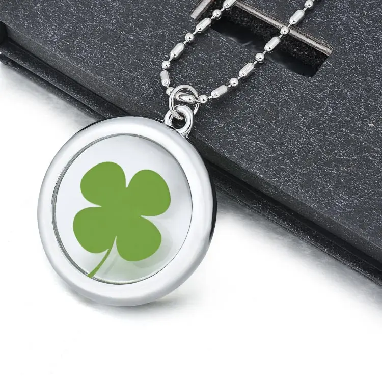 Wholesale Lucky Clover Bio Quantum Energy Pendant Health Necklace High Quality Glass Gift Flower Round Charm Pendants