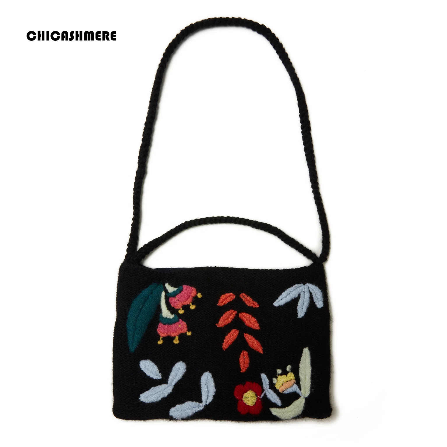Ladies Luxury Hand Embroidery Women Knitted Cashmere Wool Underarm Small Handbag Shoulder Bag Tote With Embroidery Women