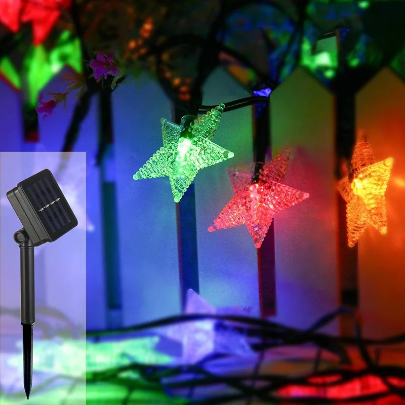 Solar Christmas Star Lights Outdoor Waterproof Garden Fairy String Lights 8 Modes for Garden Porch Christmas Tree Decoration