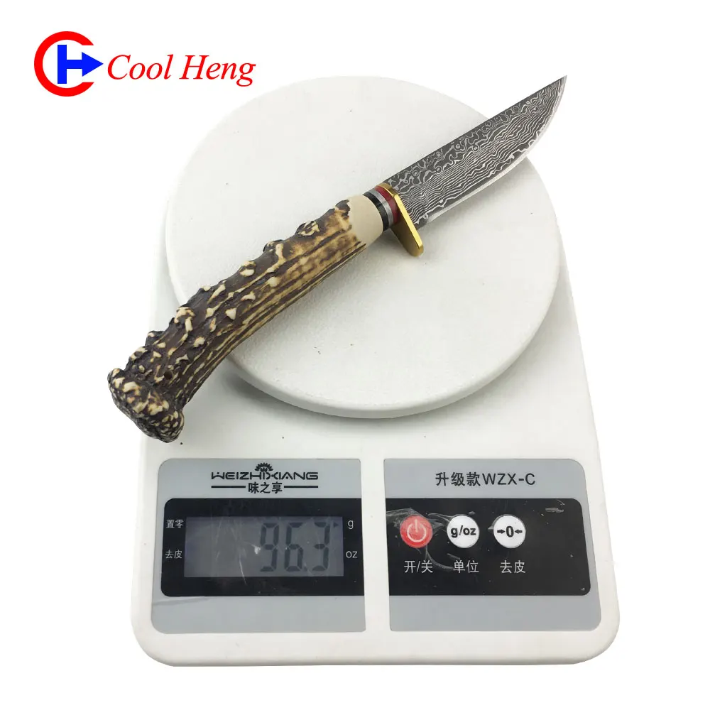 Wholesale CH1606 Damascus steel pattern+Simulated antlers handle Outdoor camping hunting knife Fixed edge knife