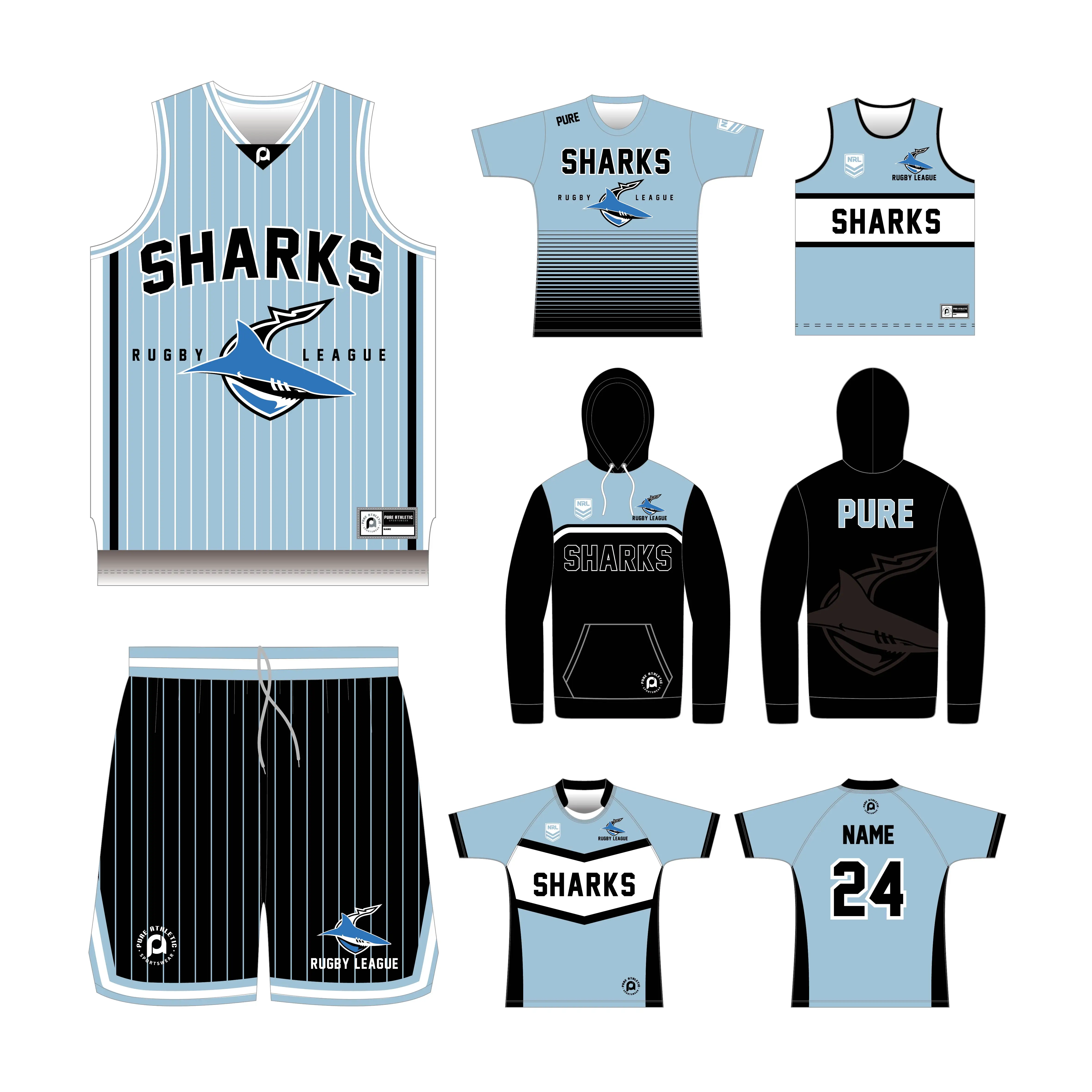 PURE NRLL rugby team hoodies custom sublimation youth mens pullover hoodie kits au off-filed rugby league sharks hoodies