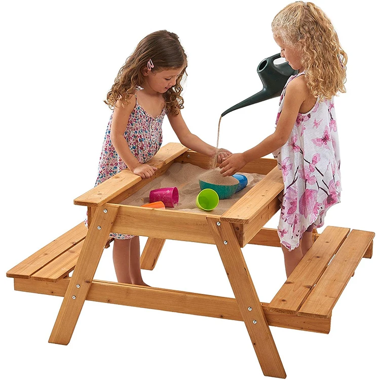 
Customized High end Kids playground wooden sandpit with Benches outdoor wooden sandbox 
