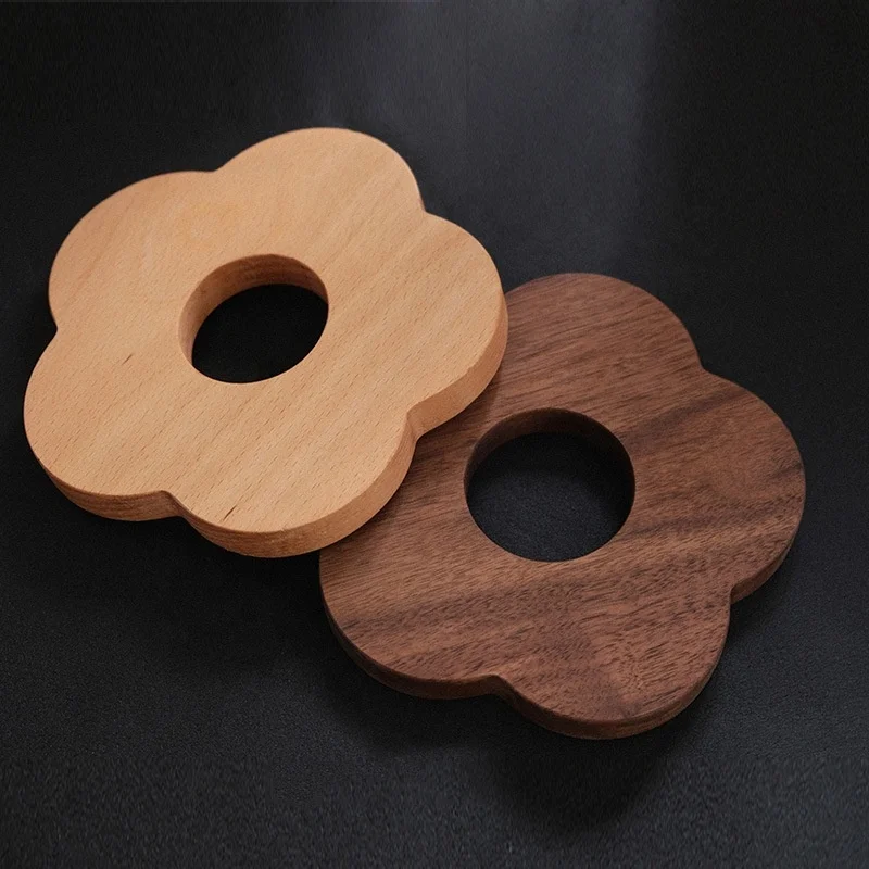 New Japanese Resin Tea Cup Mat Creative Kungfu Tea Solid Wood Flower Crystal Epoxy Resin Coaster Set Wood Resin Coaster