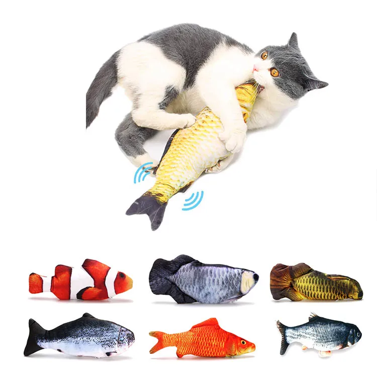 USB Chargeable Electric Wagging Floppy Fish Cat Toys Plush Simulation indoor Interactive  Pet Toys for Biting,Chewing,Kicking
