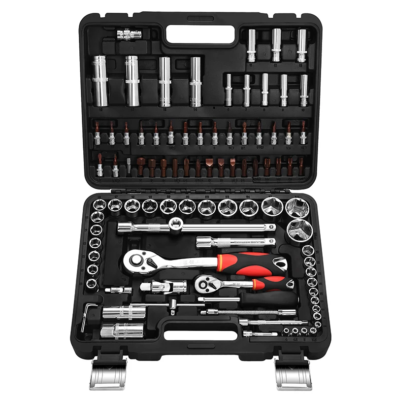 Srunv 94 pc 1/4inch -1/2inch Drive Hand Tool box With a lot of car repair  tools combo set socket wrench set