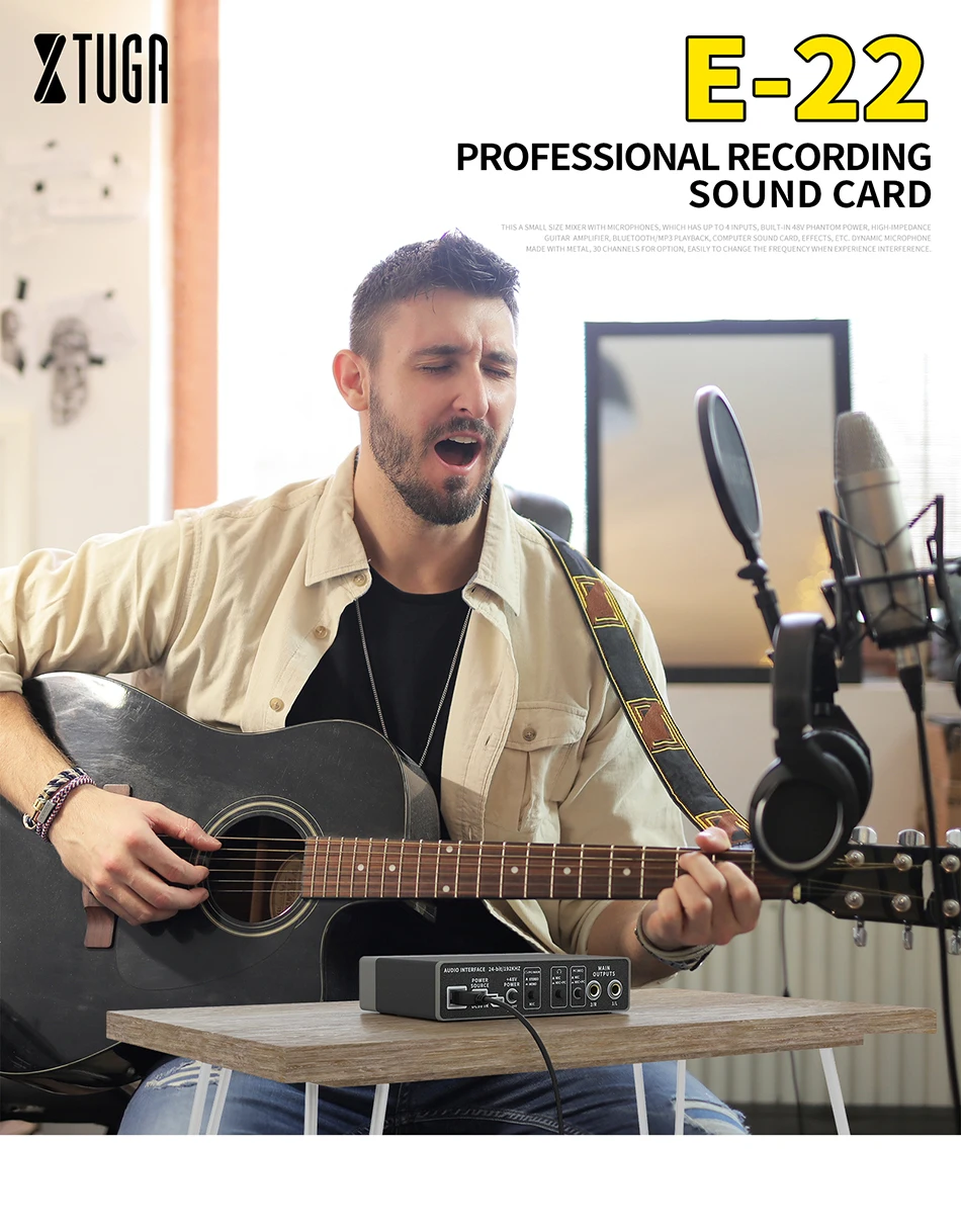 Usb Audio Interface Music External Condenser Microphone Recording Sound Card For Pc Recorder Computer Studio Live