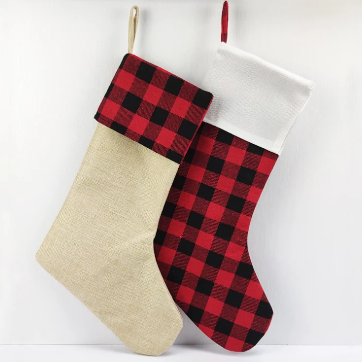 Buffalo plaid stocking drawstring Christmas
