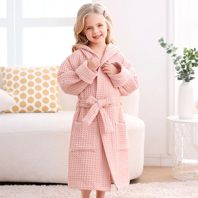 13 Manufacturer Years Super Soft Waffle Skin Friendly Kids Bathrobe Toddler Baby Bathrobe Towel Robes Hooded Bathrobes For Child