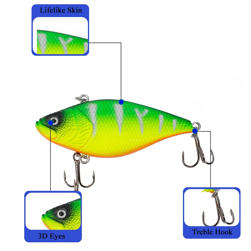 KEWOTE 7cm 11.5g 5Color Crankbait Artificial Hard Plastic Bass Master Vib Fishing Lure with noise balls