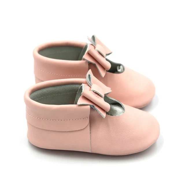 
Bowknot Princess Genuine Leather Bordered Soft Sole Slip-on First Walking Baby Shoes 