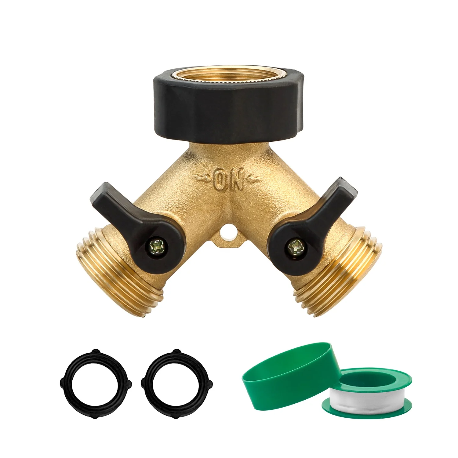 OEM ODM Two Way Solid Brass Shutoff Splitter Y Splitter with 1 Tape and 2 Rubbers