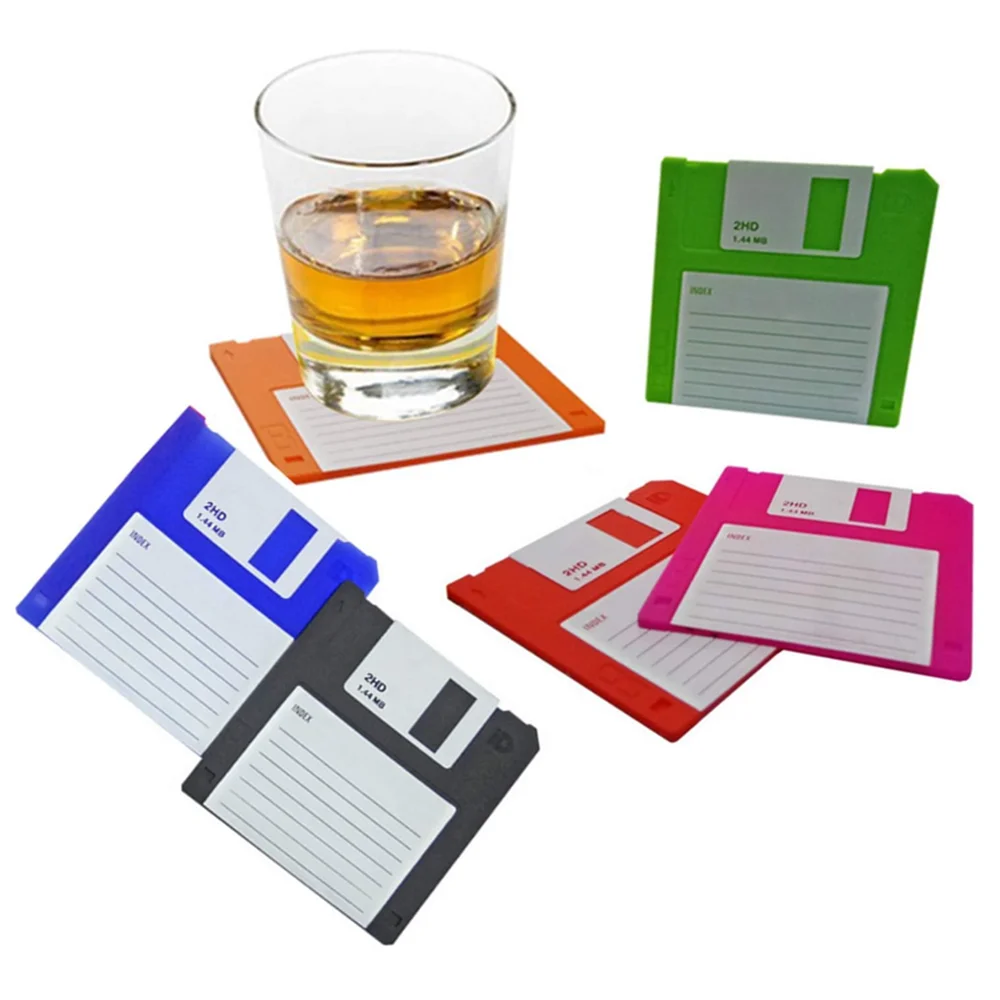6 PCS Retro Floppy Disk Silicone Coaster Set For Tables, Drink Coasters for Tabletop Protection