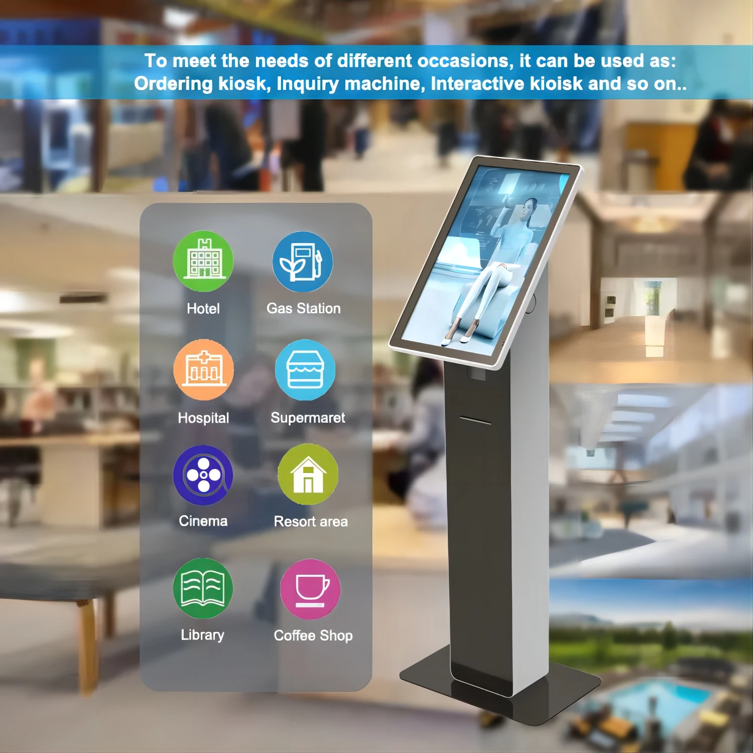 Freestanding 21.5 Inch Android Capacitive Touch Screen Queue Kiosk With Pos Barcode Scanner Ticket Printer Options