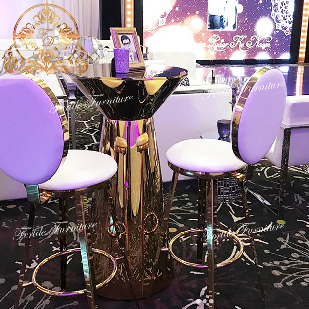 Modern  bar set  gold stainless steel  bar cocktail table and stool