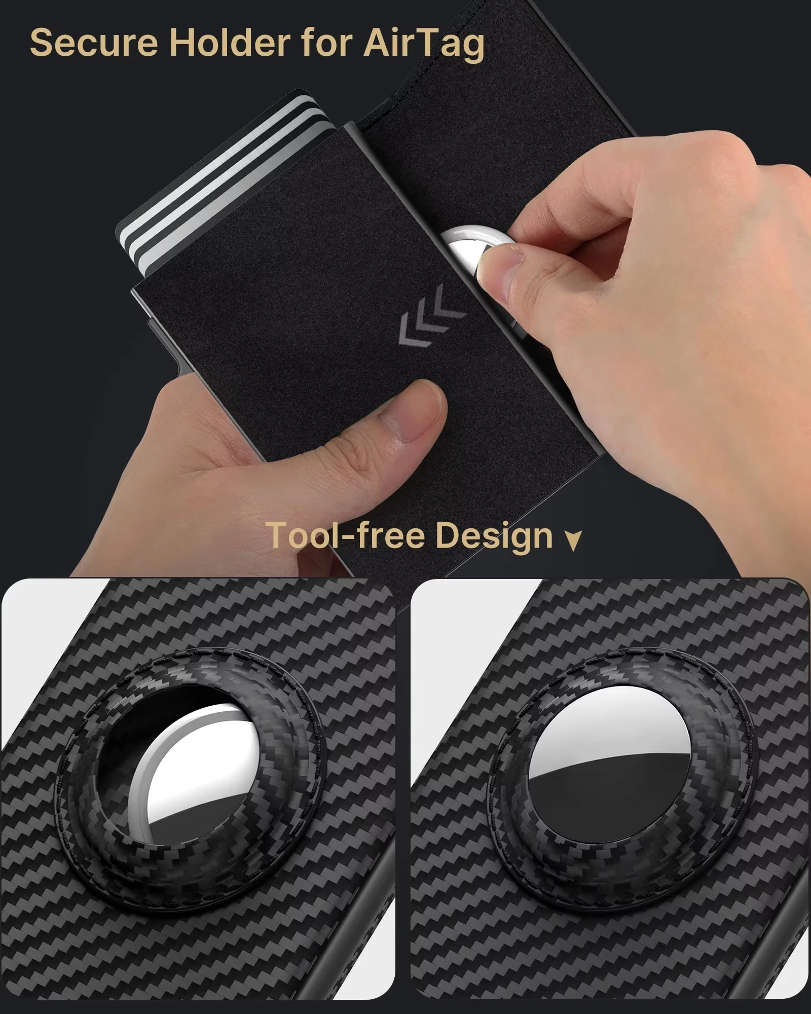 New Slim Leather Tri-fold Wallet With Air Tag For Man RFID Blocking Business Pop Up Metal Aluminum Card Holder Wallet
