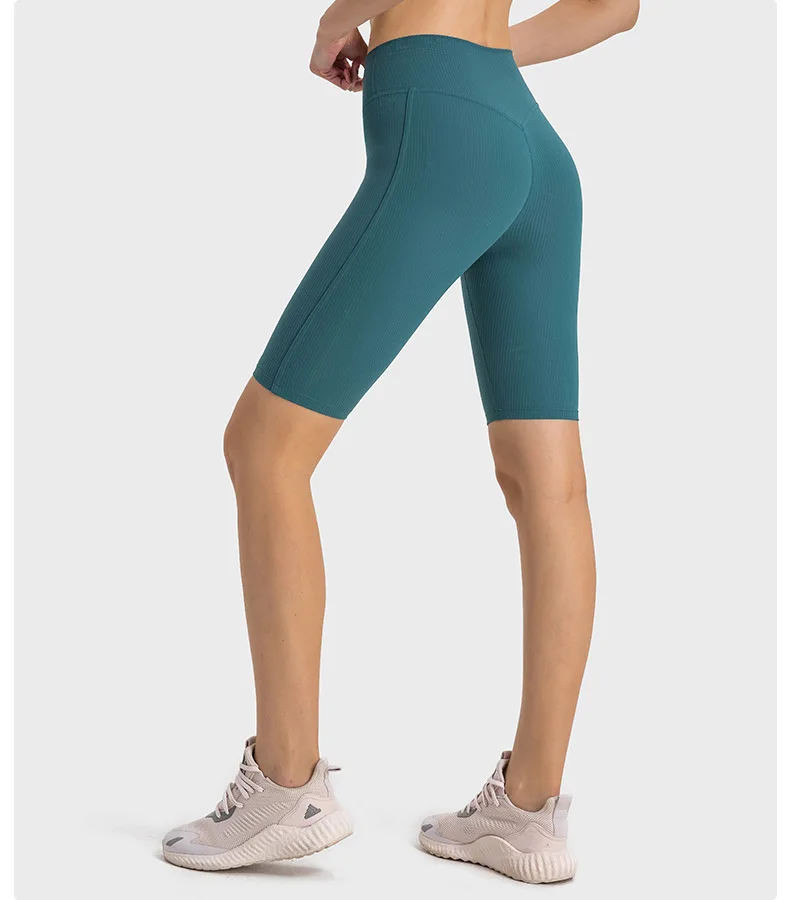 Draw strip ribbed Shaping High waist peach buttock lulu sports leggings Outdoor running fitness lulu yoga pants GYM lulu shorts