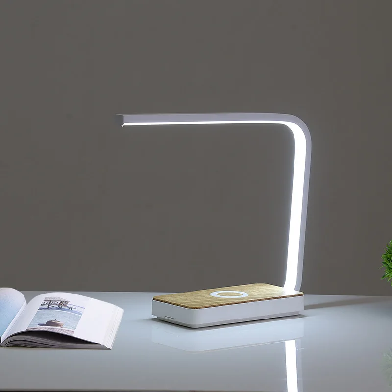 LED Table Desk Lamp With QI Wireless Charger Alarm Clock Eye Protect Light Table Lamp