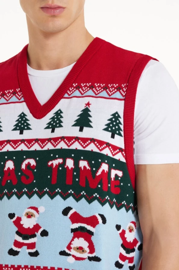 Custom FNJIA Fall Jacquard  Christmas Knitted Men Christmas Holiday Vest Oversize Pullover Jumper Knitwear Sweater