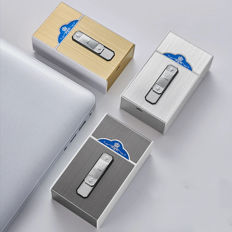 Multifunctional Portable Waterproof and Pressure Metal Cigarette Box Capacity 20 PCS with Cigarette Lighter Function for Gift