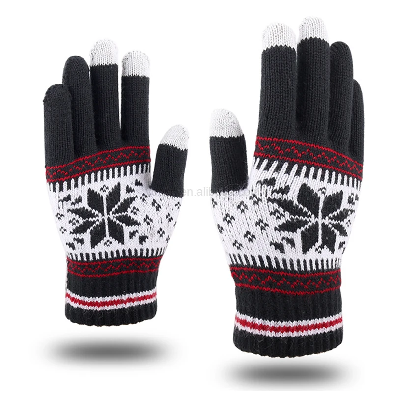 Jacquard Weave Snow Design Knitted Winter TouchScreen Gloves Winter Knit Warmer Touch Screen Mittens-----Accept Custom Design