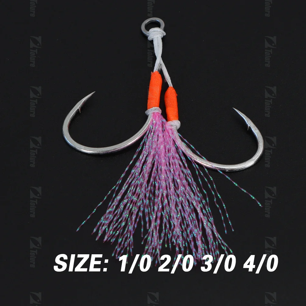 Tolure 2Pcs/Bag 1/0 2/0 3/0 4/0 Slow Jigging Double Fishing Assist Hook Jigging Twin Assist Hook With Barbed