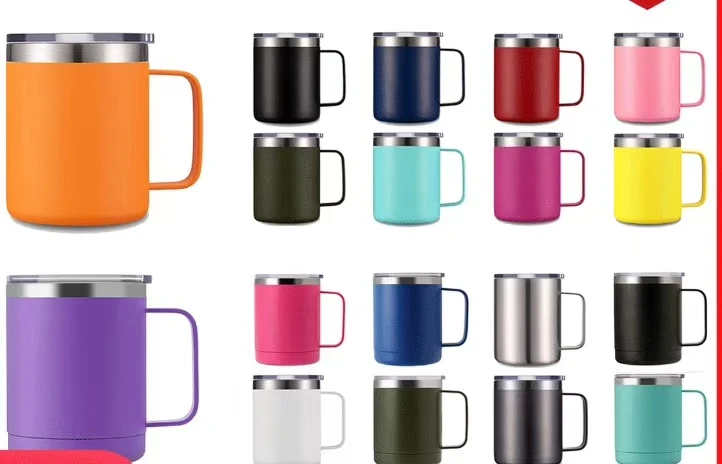 No MOQ 12 oz insulated stainless steel  vacuum coffee travel mug with lids and handle