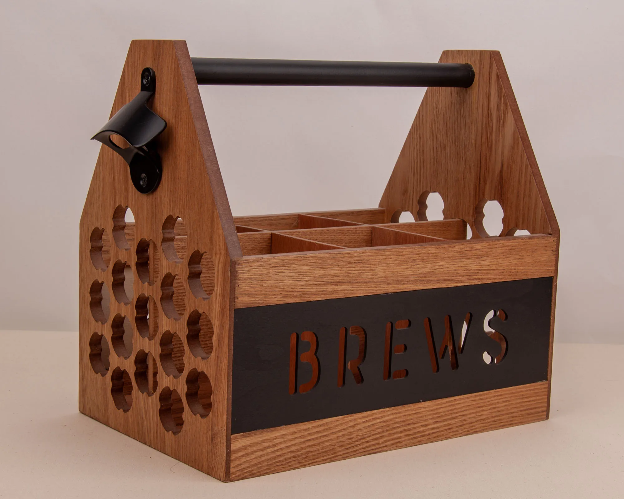 6 Packs Beer Red Wine Soda Wooden Bottle Caddy Carrier With Built-In Metal Opener