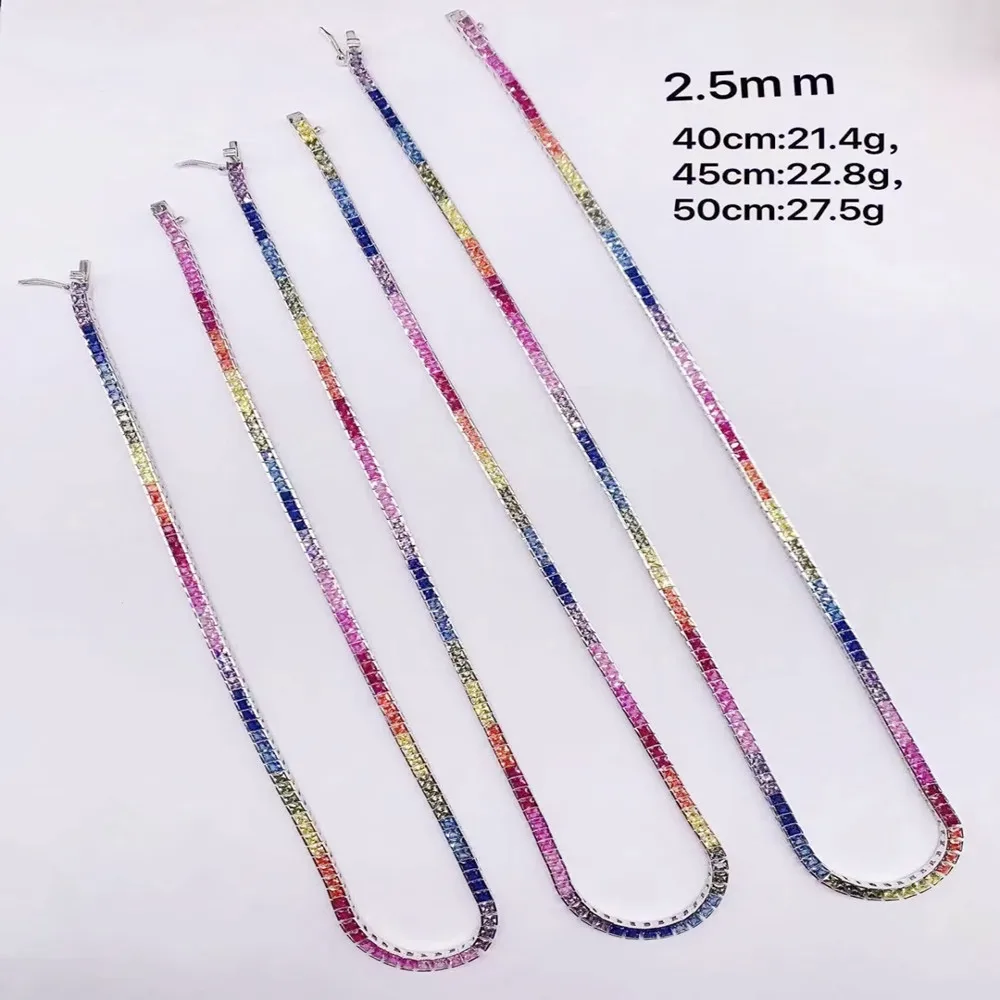 Factory Wholesale New Tennis Bracelet 2 2.5 3 Mm Tennis Chain CZ Flashing Rainbow Cubic Zirconia 925 Silver