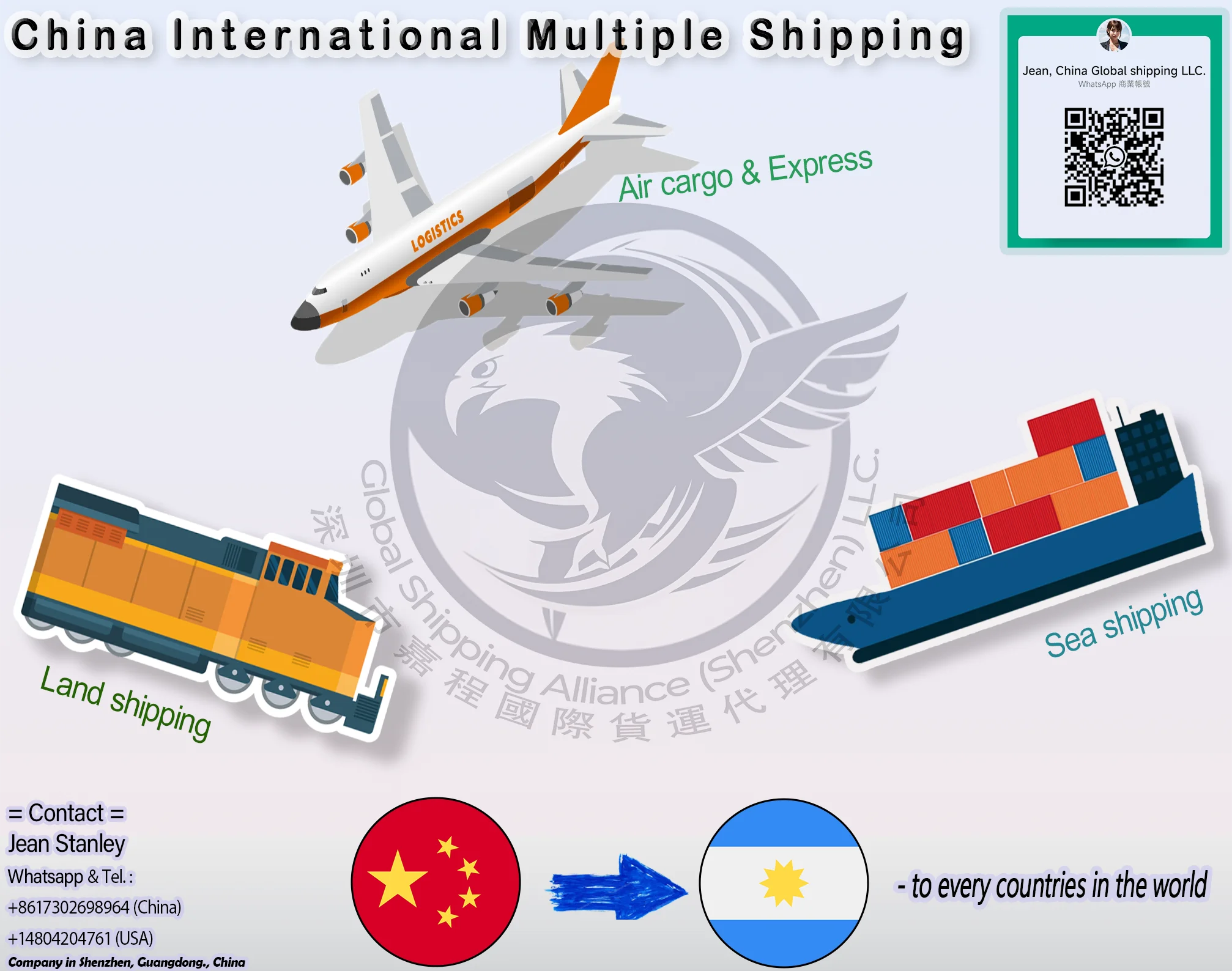 From CHINA to Argentina Sea/ Air shipping: Mar del Plata  Santa Fe San Juan Resistencia  Santiago del Estero  Neuquen Corrientes