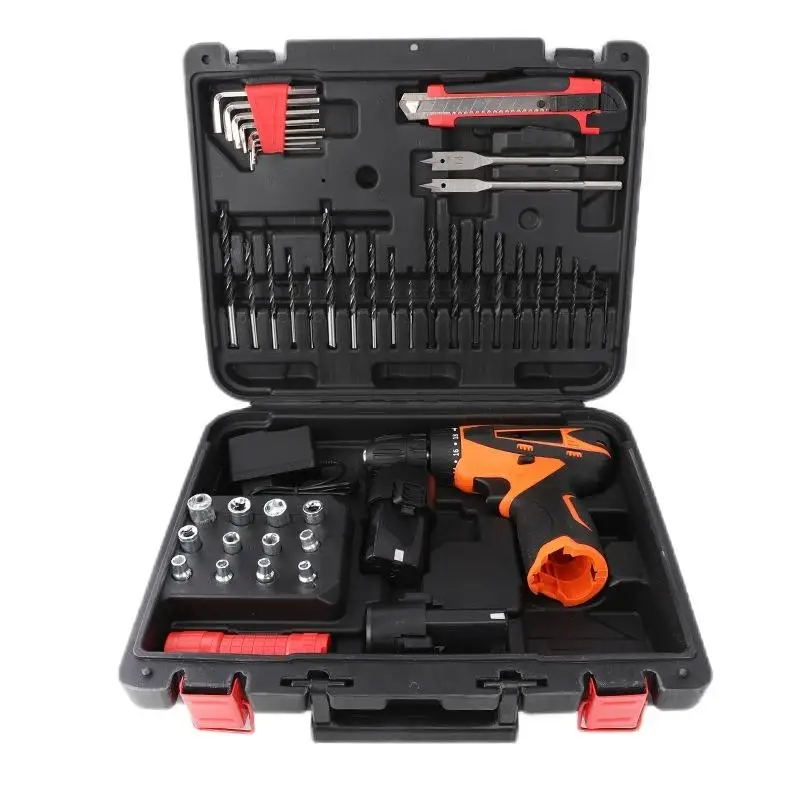 Combination portable 37 PCS household impact hand electric drill high power drill hardware plastic tool box
