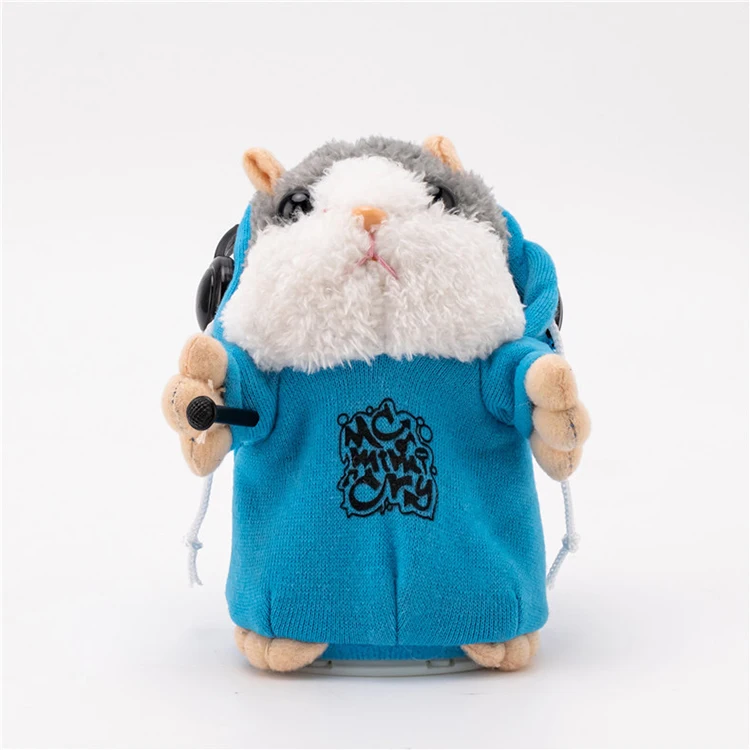 Cute talking hamster plush toy with hat and cloth recording toys