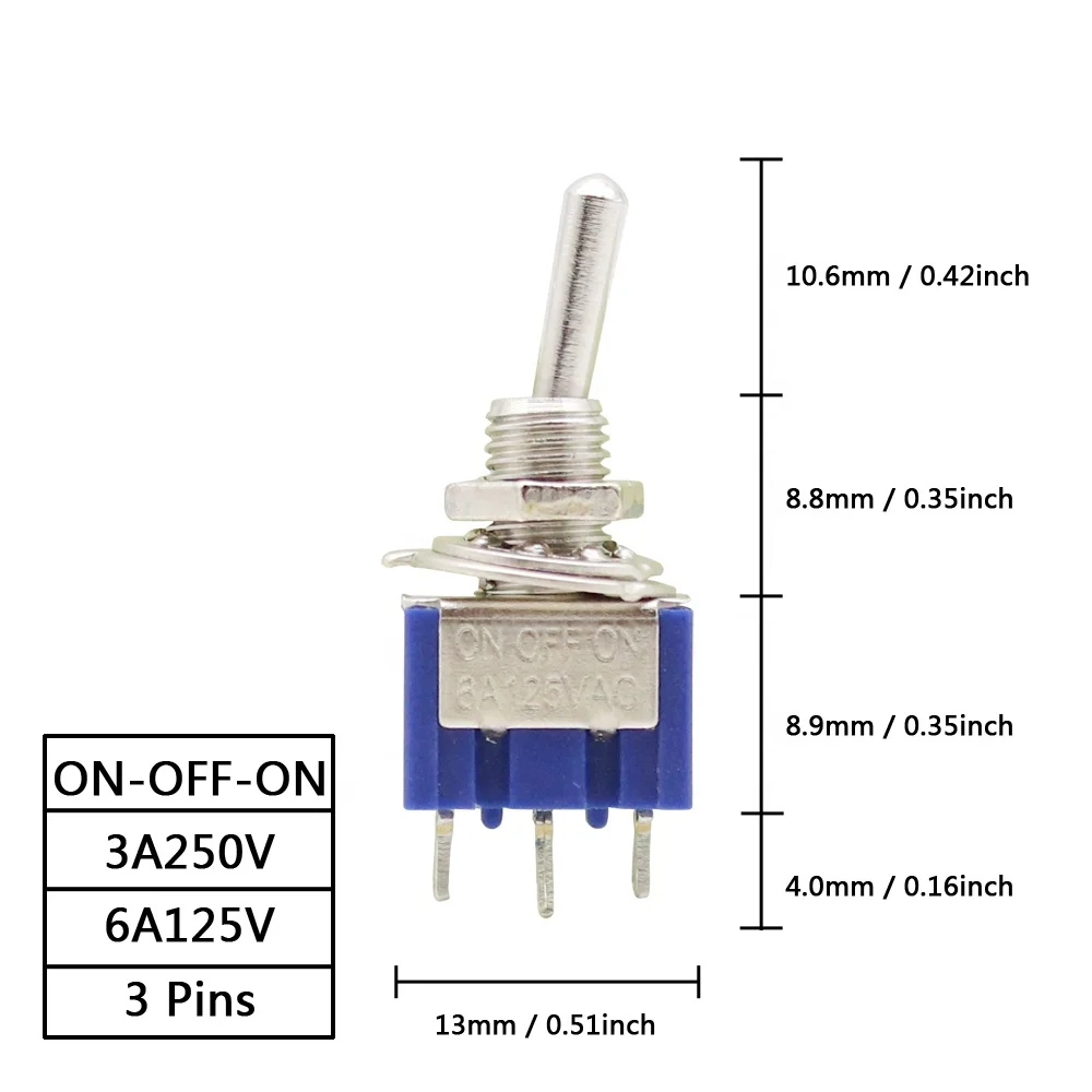 Toggle Switch ON-OFF/ON-OFF-ON 3/6 Pin 2/3 Position Latching MTS-102 103 202 203 3A250V/6A125V Power Button Switch Car