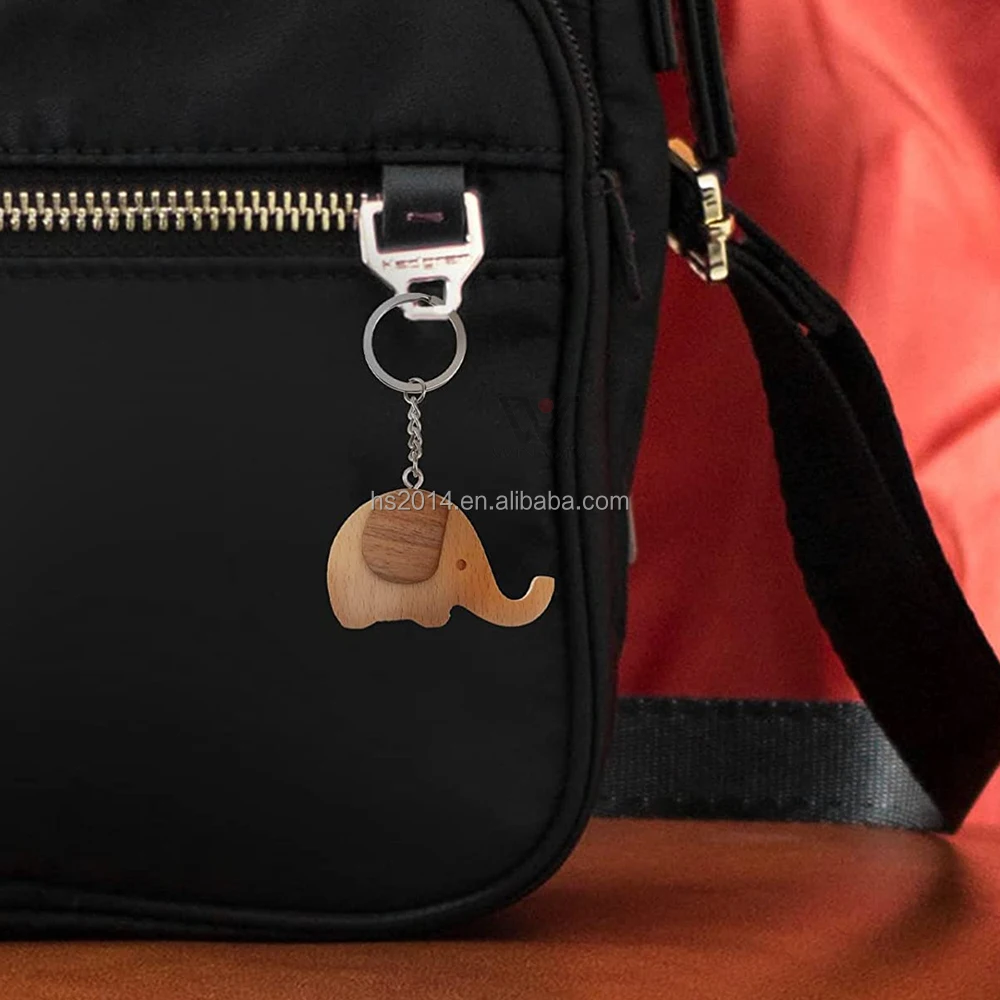 Custom Logo Cherry Koa Wood Keychain Keyring Custom Cute Elephant Keyrings For Handbag Holder