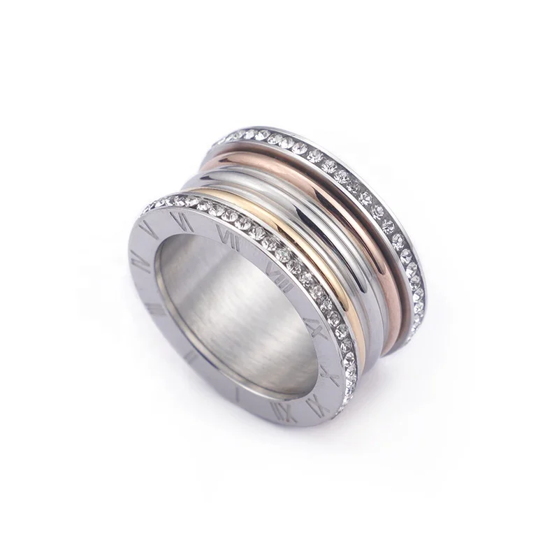 
wholesale simple double row full diamond luxury ring stainless steel ring 