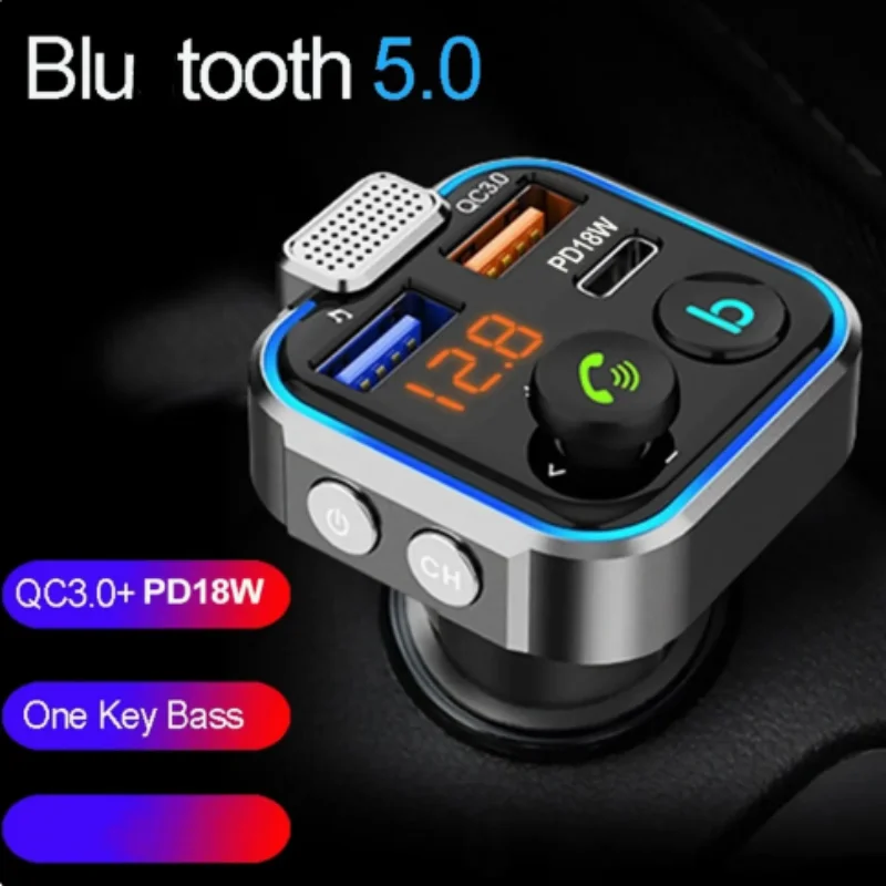 Car Radio Blue tooth 5.0 FM Transmitter Car Kit MP3 Modulator Player Handsfree Audio Receiver QC3.0  PD18W 2 USB Fast Charger