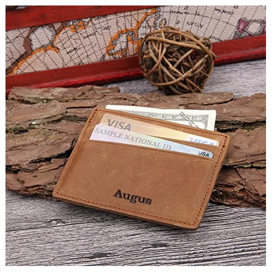 Оптовая продажа, тонкий держатель для карт, коричневый кожаный мужской минималистичный бумажник с блокировкой RFID