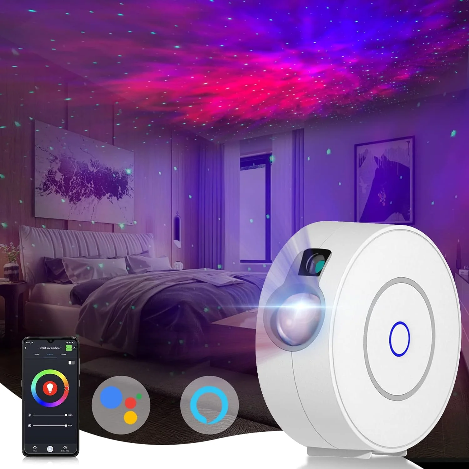 Smart Star Projector Atmosphere Galaxy Light Home Planetarium Projector with Voice APP Control
