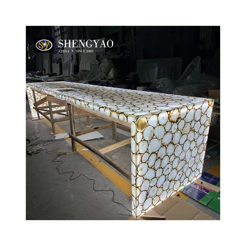 Custom Polished Natural White Crystal Quartz Agate Semi Precious Stone Slab and Tile