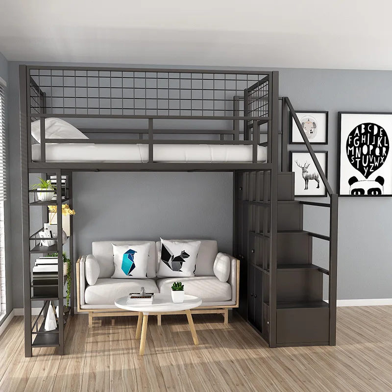 Bedroom Bed Hostel Bed Adult Loft Bed Bedroom Furniture with Stairs Metal Steel Latest Modern Customized Bedroom Sets 25-30 Days